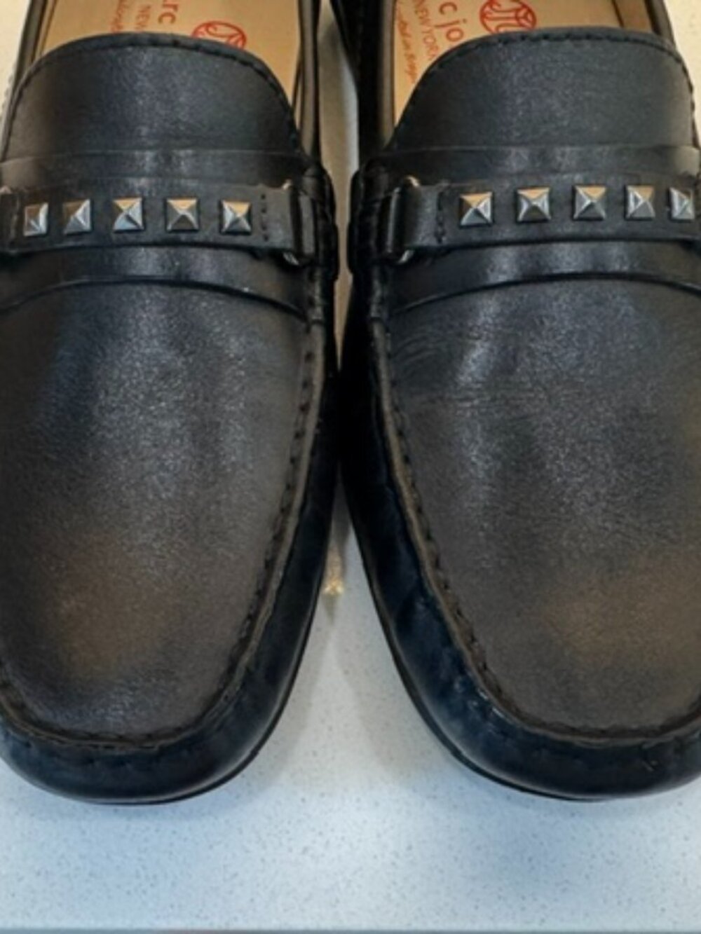 Marc Joseph New York "Cypress" Black pyramid studded driving loafers sz 9